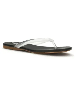 Women's Leather And Rubber Flip-Flop Sandals Ebony Upper: Rubber; Sole Black
