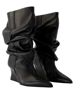 Women's Leather Wedge Ankle Boot Black Calfskin