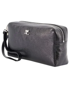 Women's Leather Wristlet Wallet Black Cotton