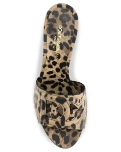 Women's Leopard Print Leather Mules Leo New Sandal Beige