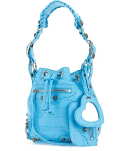 Women's Light-Blue Leather Le Cagole Xs Bucket Bag Skyblue T Cotton R Elastan Borse A Secchiello