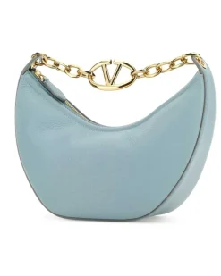 Women's Light Blue Leather Small Hobo Vlogo Moon Handbag Bluporcellana Borse A Mano