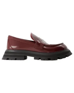 Women's Loafers Leather Dark Burgundy Shoes Flat-shoes