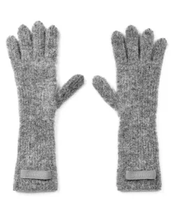 Women's Logo-Embroidered Knit Gloves Gray Alpaca Polyamide Wool