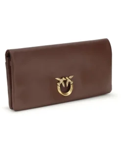 Women's Love Medium Clutch Bag Burgundy Wine-Antique Gold Calf Leather Bos Taurus Clutches Brown