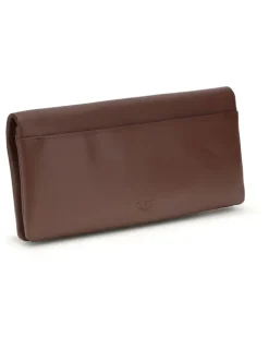 Women's Love Medium Clutch Bag Burgundy Wine-Antique Gold Calf Leather Bos Taurus Clutches Brown