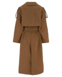 Women's Lungo Trench Coat Brown Cotton Polyester