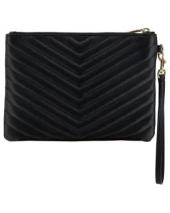 Women's Matelassé Clutch Bag Nero Calf Leather Bos Taurus Beauty Cases Black