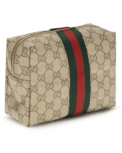 Women's Medium Beauty Case With Web Stripe Vin.san.br-Dk.br-Vrv Cotton; Linen; Polyurethane Cases Vin.san.br/dk.br/vrv Beige