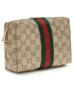 Women's Medium Beauty Case With Web Stripe Vin.san.br-Dk.br-Vrv Cotton; Linen; Polyurethane Cases Vin.san.br/dk.br/vrv Beige
