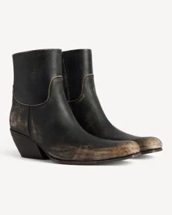 Women's Memphis Ankle Boots Aged Black Beige Leather