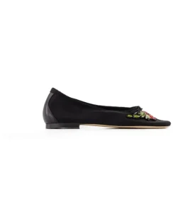 Women's Mesh And Leather Ballet Flat Black
