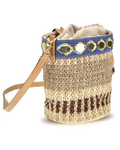 Women's Mini Raffia Bucket Bag A0s Beige