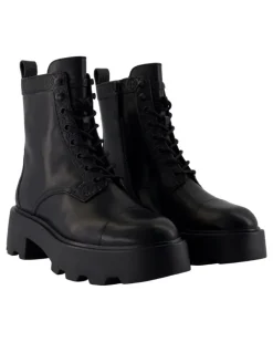 Women's Monogram-Embossed Lug Sole Ankle Boot Black Calfskin