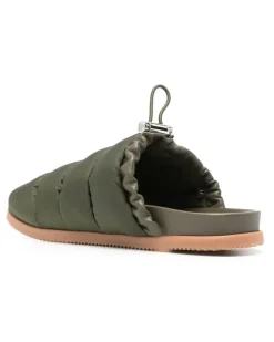 Women's Mon Pocket Logo Patch Padded Down Mules Green Shoes > Flats