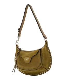 Women's Moon Pocket Shoulder Bag - Leather Khaki Calfskin Shoulder-Hobo-Bags