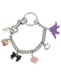 Women's Motif Chain Keyring Acetate Multi Metal Accessories Keychains Silver