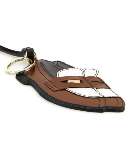 Women's Multicolor Leather Keyring Cognacbianco Vitello Portachiavi Keychains Brown