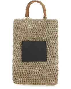 Women's Open-Weave Rope Tote Beige Fabric