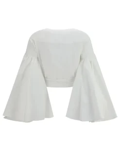 Women's Paysan Wrap Top White Cotton Shirt