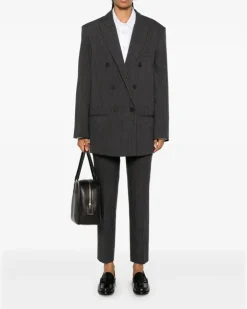 Women's Pinstriped Blazer Aw24 W Charcoal