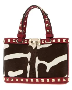 Women's Printed Calf Hair Rockstud Handbag Biancotestadimororossov Clutch rockstud Black