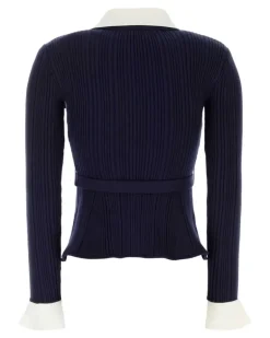 Women's Ribbed Cardigan Navy Nylon Viscose Polyester