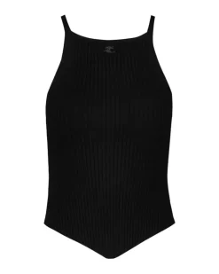 Women's Ribbed Cotton Tank Top Black Tops