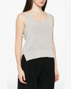 Women's Ribbed-Trim V-Neck Top Ss26 W Beige