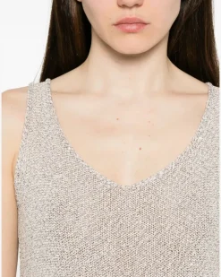 Women's Ribbed-Trim V-Neck Top Ss26 W Beige