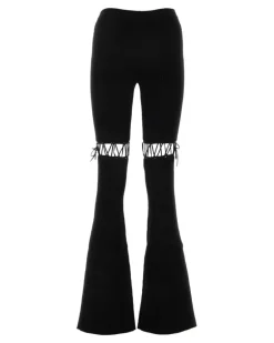 Women's Ripped Viscose Stretch Leggings Black Polyester Nylon