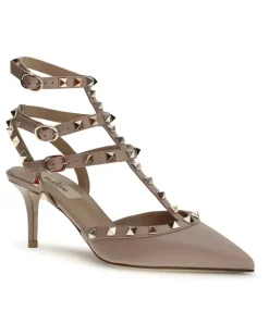 Women's Rockstud Pumps Poudre Calf Leather Bos Taurus High Heel Shoes rockstud Beige