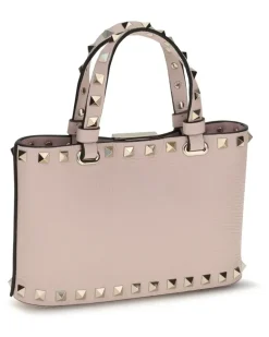 Women's Rockstud Shopping Mini Handbag Rose Quartz Calf Leather Bos Taurus Handbags Hand Bags rockstud Pink