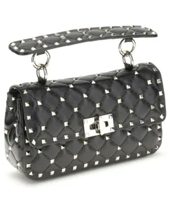 Women's Rockstud Spike Mini Top Handle Bag Nappa Nero Lamb Ovis Aries Handbags Hand rockstud Black