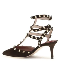 Women's Rockstud Suede Pumps Ebony Brown High Heel Shoes rockstud Black