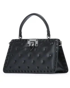 Women's Rockstud Top Handle Bag Black rockstud