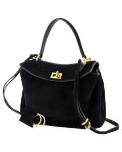 Women's Rodeo Top Handle Shoulder Bag - Leather Black Calfskin Shoulder-Hobo-Bags