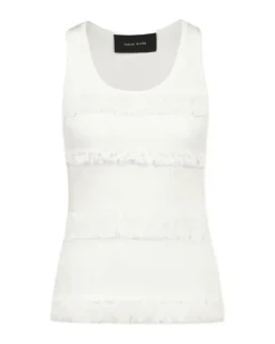 Women's Ruffle-Trim Cotton Tank Top White Tops