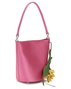 Women's Satin Bucket Bag Pink Polyester