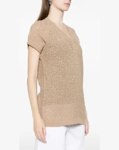 Women's Sequin-Embellished V-Neck Vest Ss26 W Beige