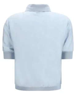 Women's Short-Sleeve Blouse Azure Wool Ovis Aries; Silk Shirt Blue