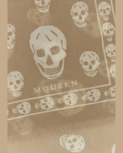 Women's Skull Scarf Beige Silk