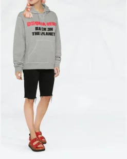 Women's Slogan-Print Hoodie Aw22 W Grey