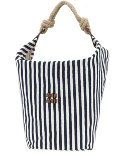 Women's Striped Canvas Bucket Bag Navy