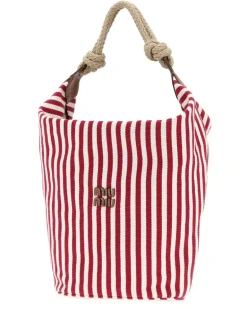 Women's Striped Canvas Bucket Bag Red