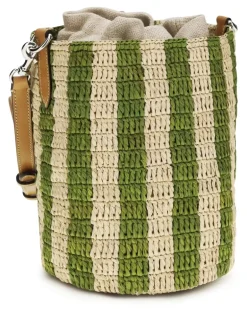 Women's Striped Raffia Bucket Bag Nat-Verde-Nat-Nat.camel-Verde-Selleria Nat-verde/nat/nat.camel/verde/selleria Green