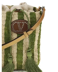 Women's Striped Raffia Bucket Bag Nat-Verde-Nat-Nat.camel-Verde-Selleria Nat-verde/nat/nat.camel/verde/selleria Green