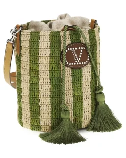 Women's Striped Raffia Bucket Bag Nat-Verde-Nat-Nat.camel-Verde-Selleria Nat-verde/nat/nat.camel/verde/selleria Green