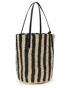 Women's Striped Raffia Bucket Bag Naturale-Nero Naturale/nero Black