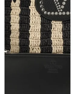 Women's Striped Raffia Bucket Bag Naturale-Nero Naturale/nero Black